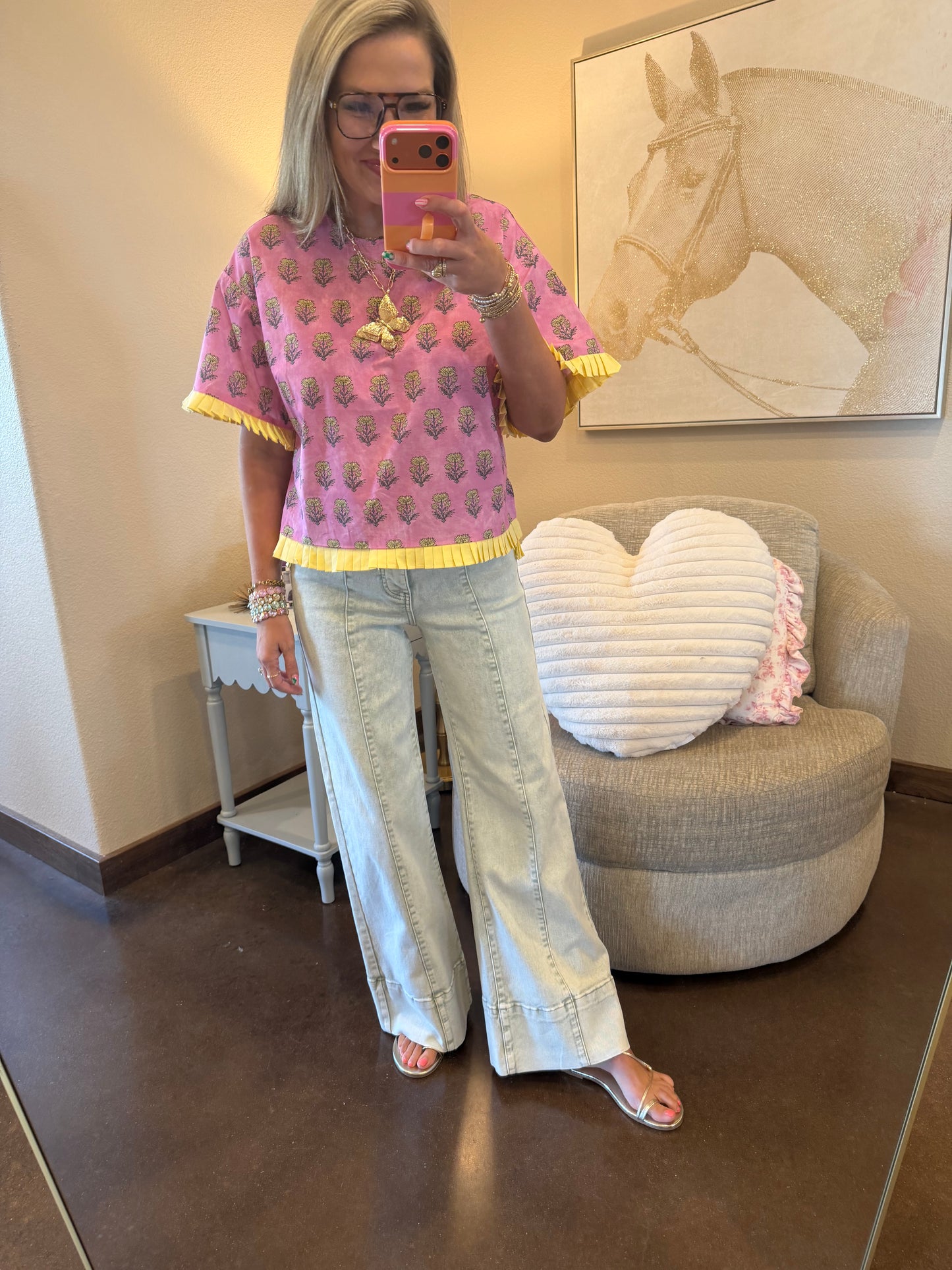 Risen Pistachio Mid Rise Wide Leg Tummy Control Jeans