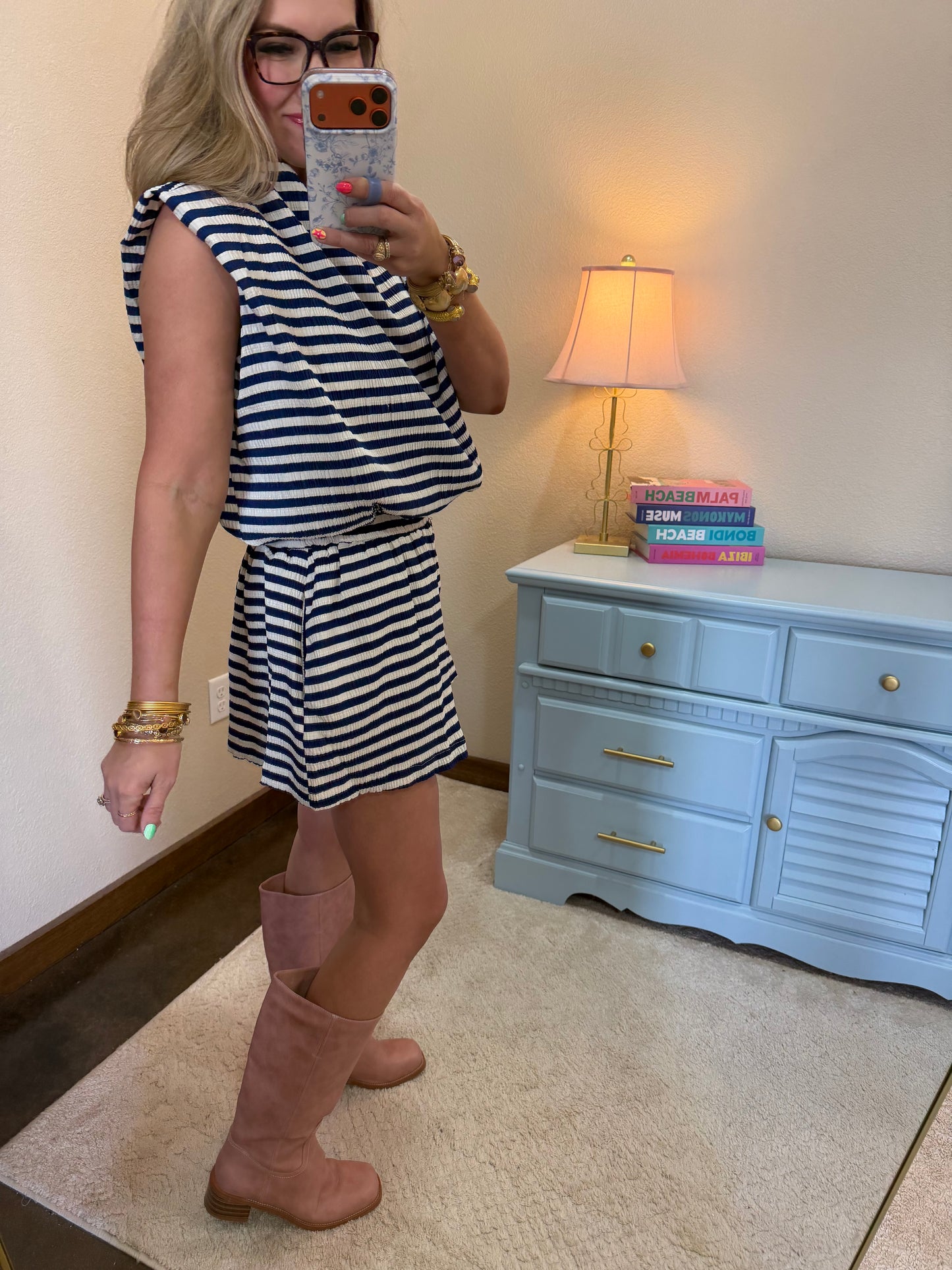 Navy Pleated Two Piece Set