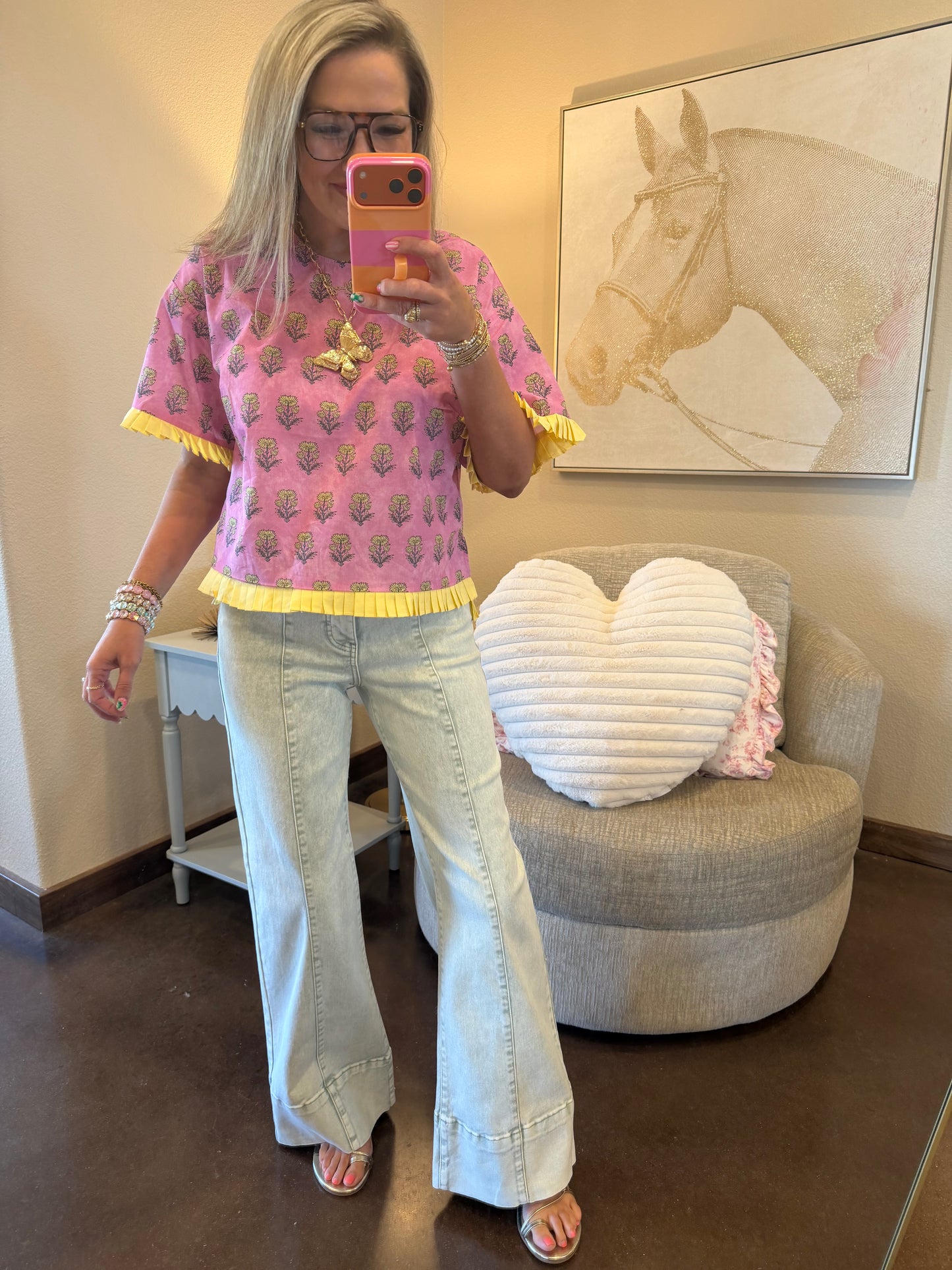 Risen Pistachio Mid Rise Wide Leg Tummy Control Jeans