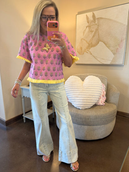 Risen Pistachio Mid Rise Wide Leg Tummy Control Jeans