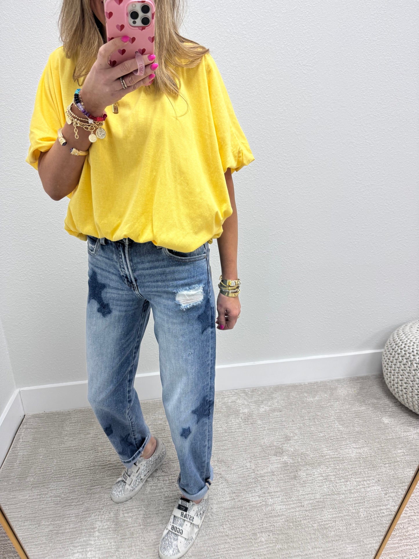 Yellow Bubble Short Sleeve Top