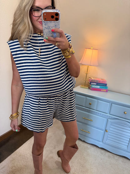 Navy Pleated Two Piece Set