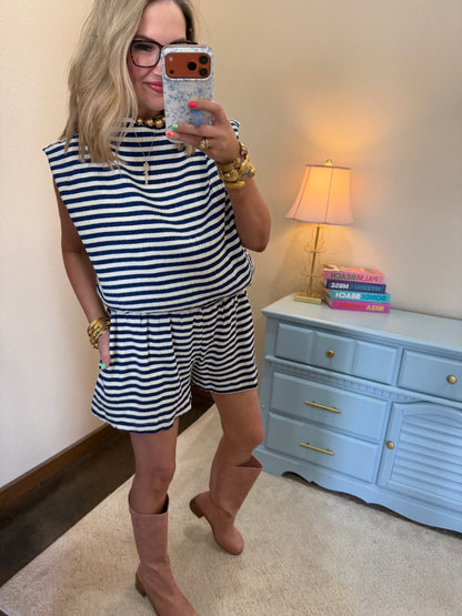 Navy Pleated Two Piece Set