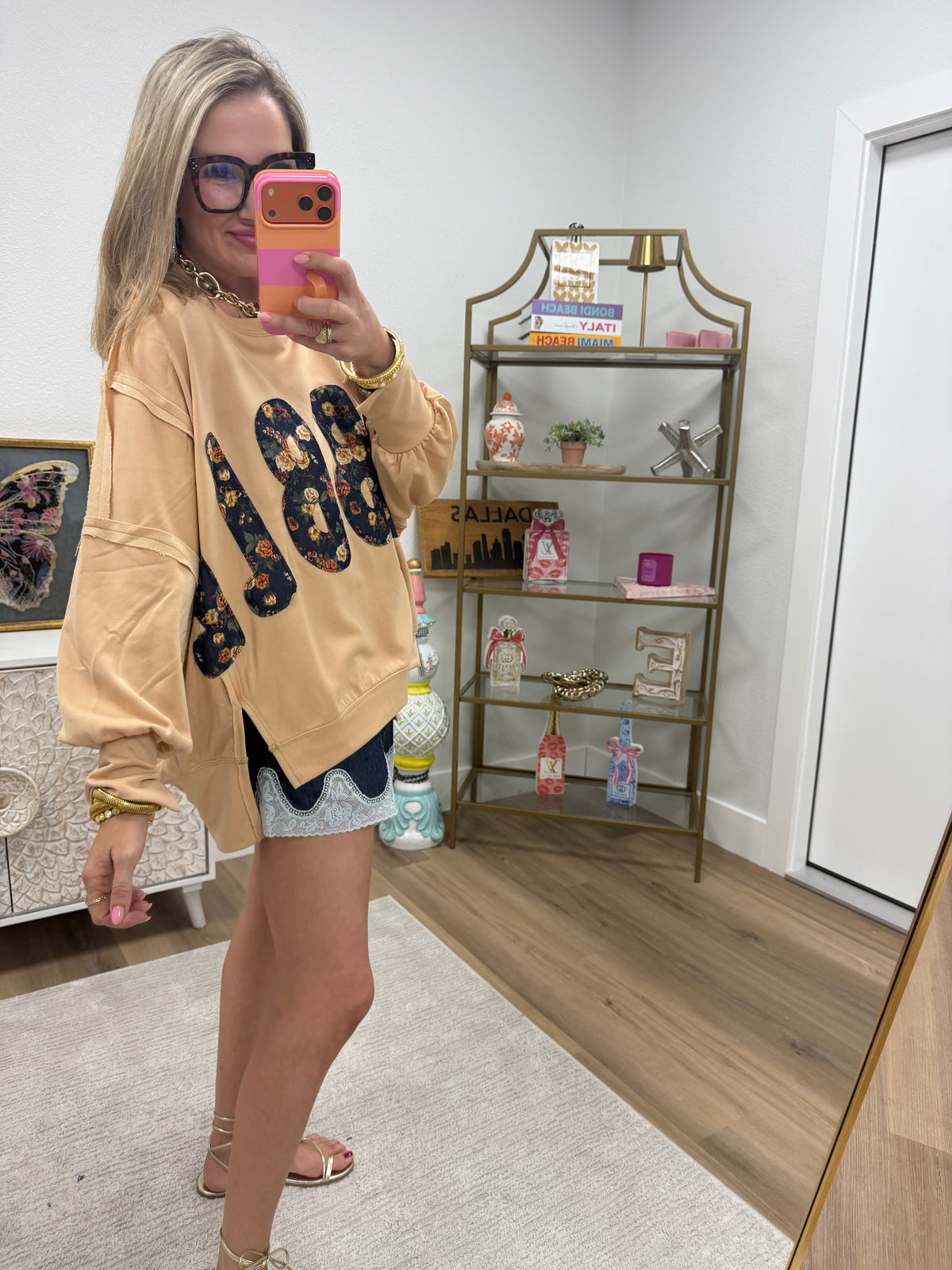 Latte Thanksgiving Floral "Gobble" French Terry Sweat Shirt