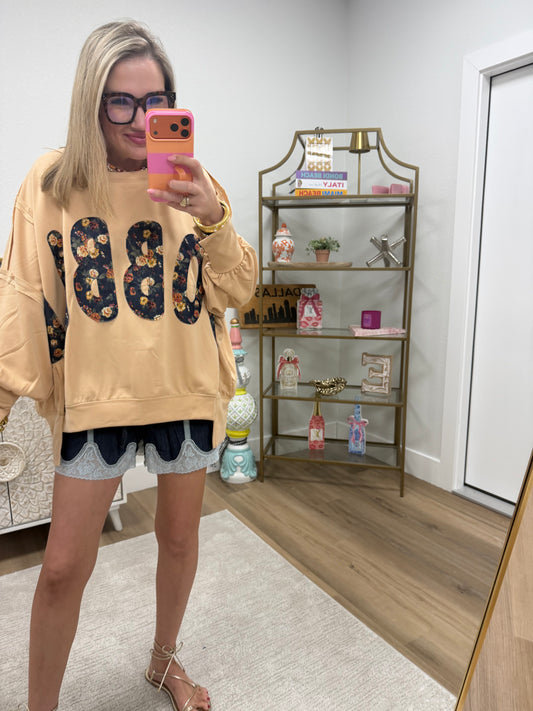 Latte Thanksgiving Floral "Gobble" French Terry Sweat Shirt