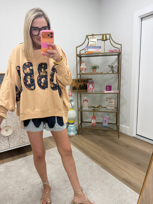 Latte Thanksgiving Floral "Gobble" French Terry Sweat Shirt
