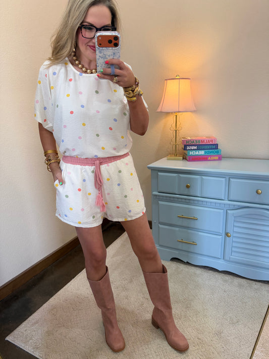 Cream Multi Color Polka Dot Set