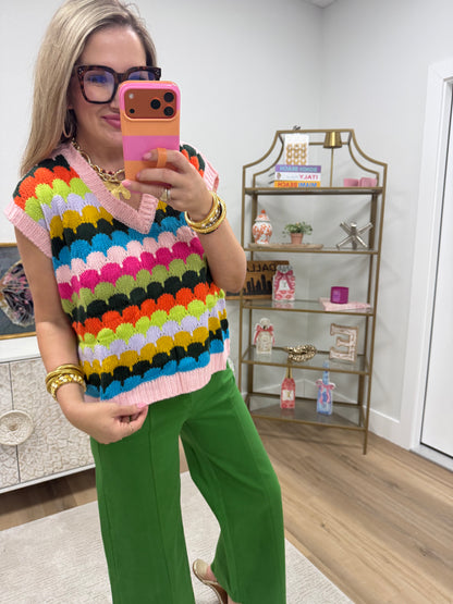 Multi Color Design Knit Vest Top