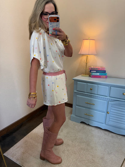 Cream Multi Color Polka Dot Set