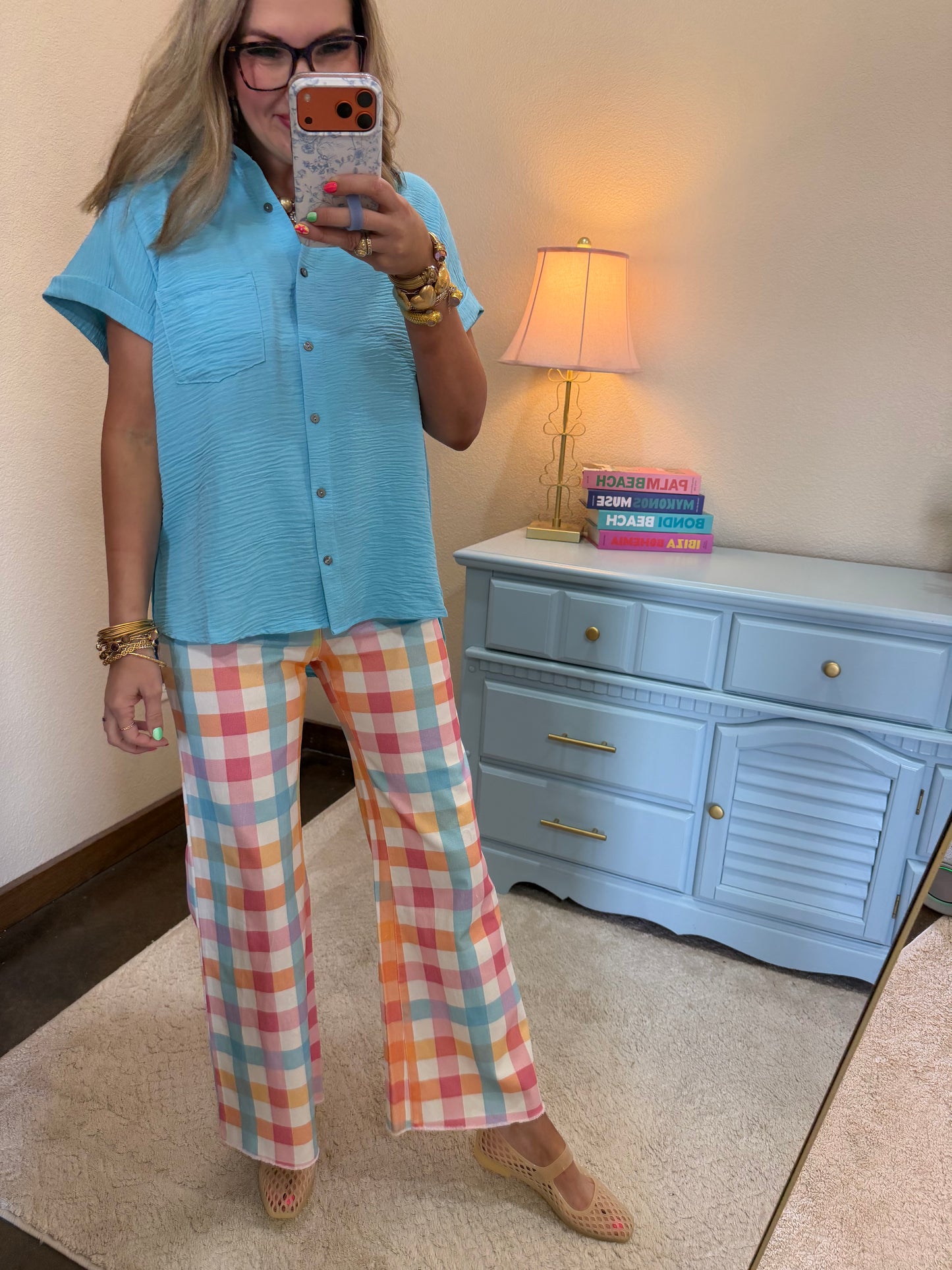 Sky Blue Woven Airflow Button Down Shirt