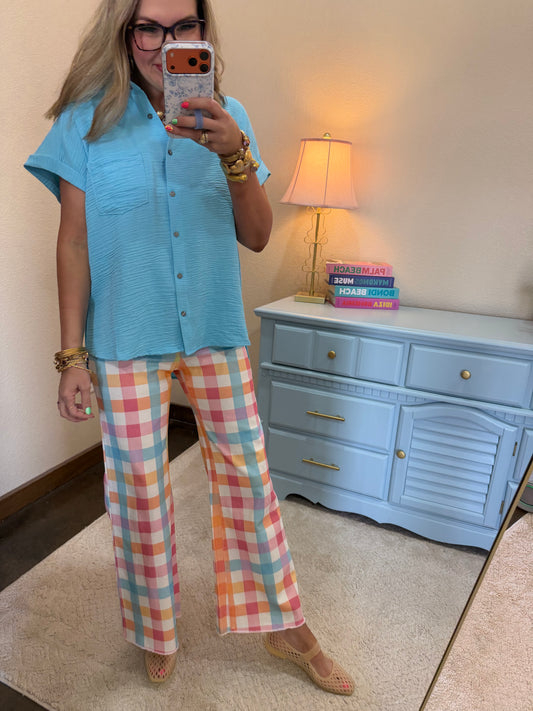 Sky Blue Woven Airflow Button Down Shirt