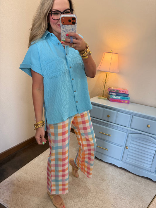 Sky Blue Woven Airflow Button Down Shirt
