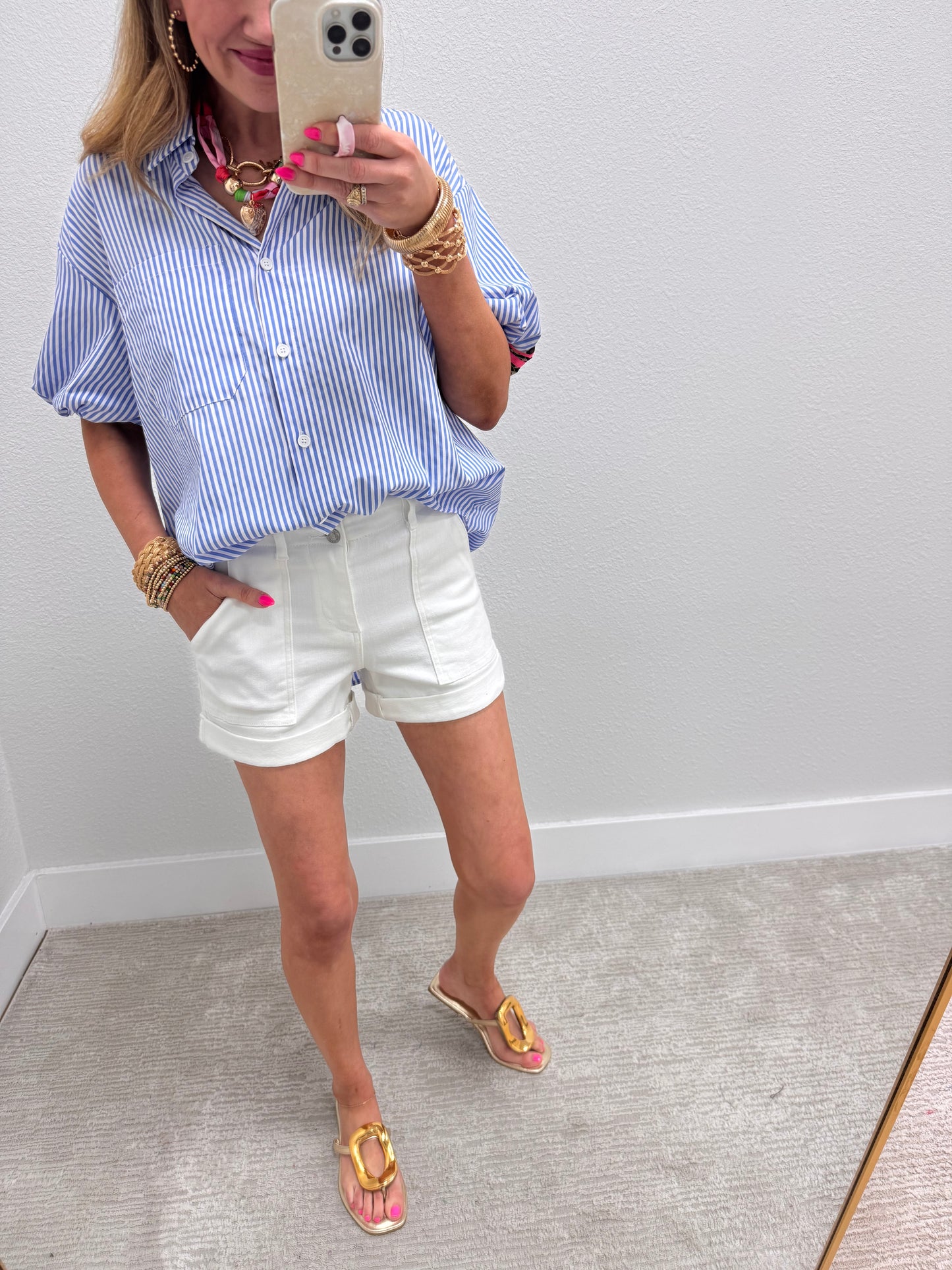 Blue and White Striped Top with Leopard Back
