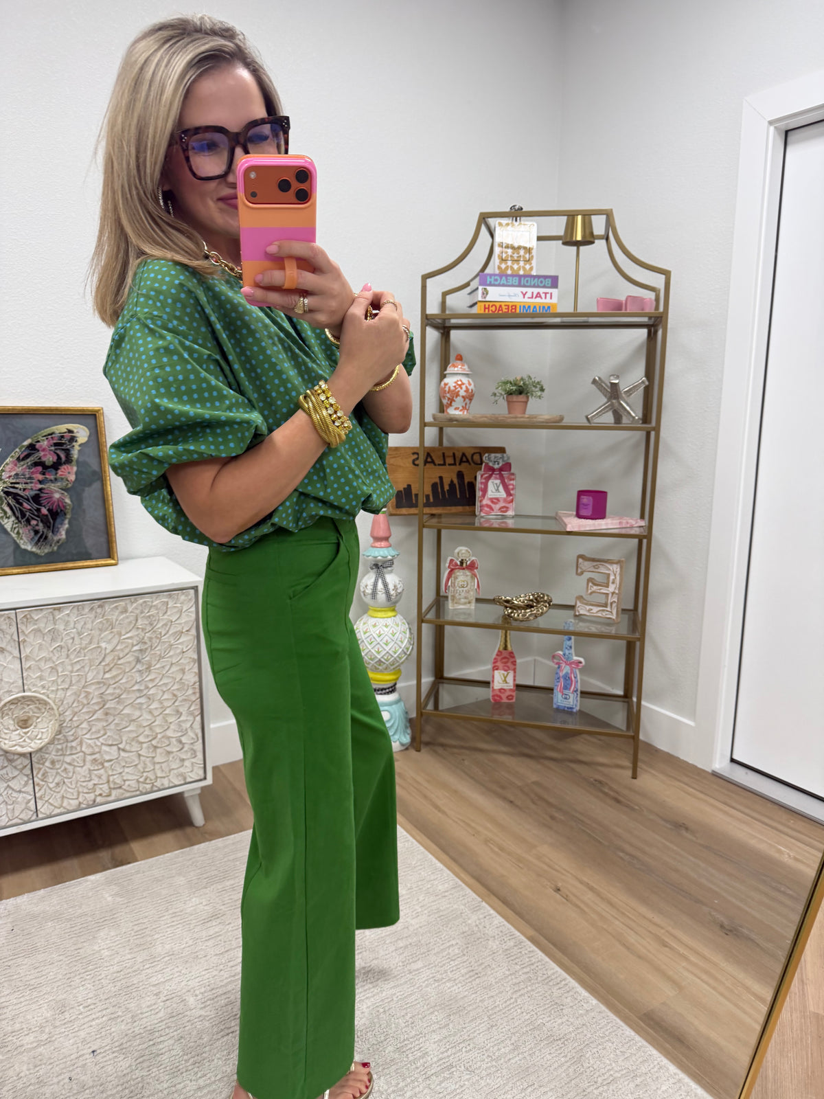 Green High Rise Wide Leg Pants