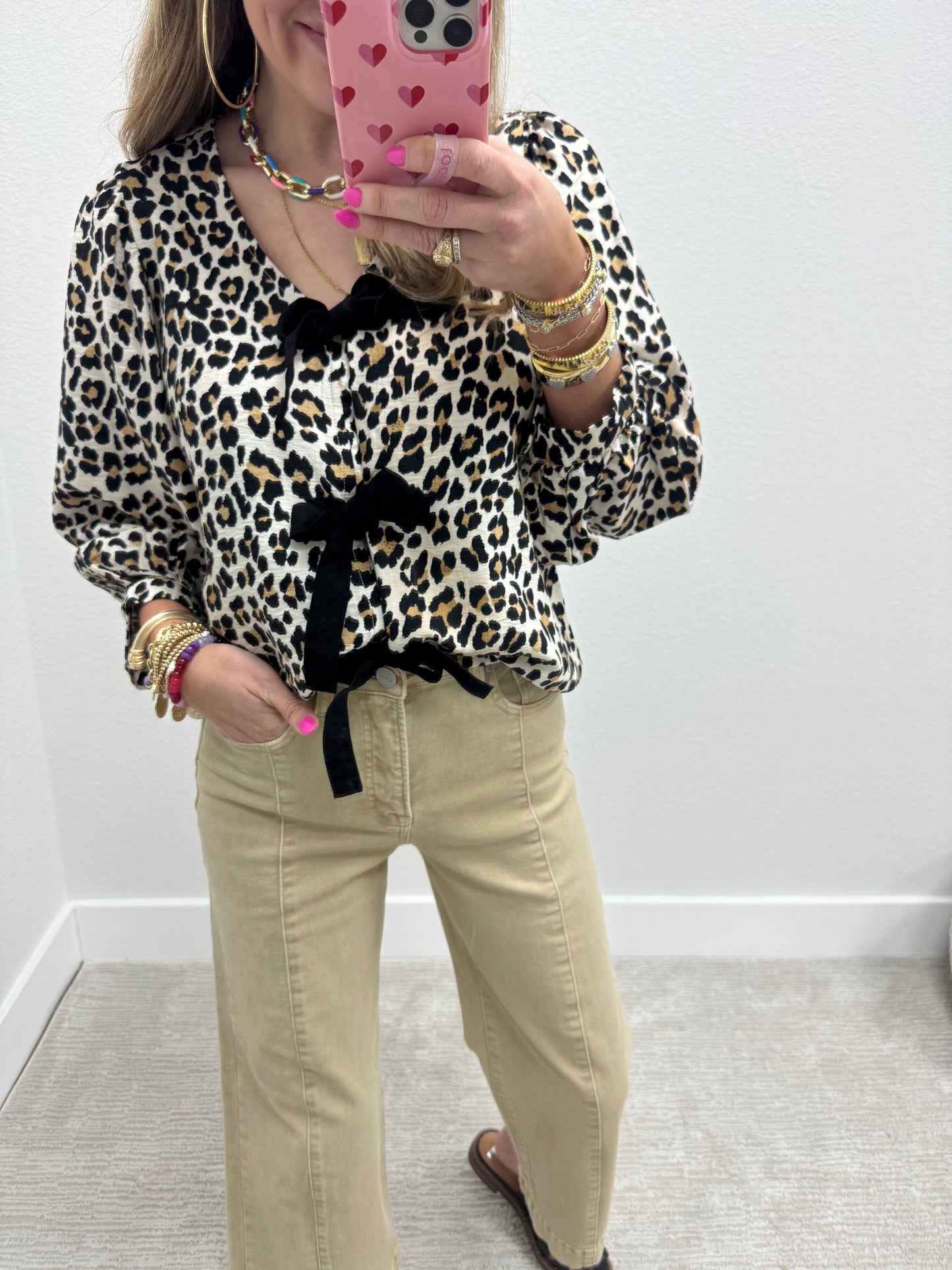 Leopard Tie Front Top