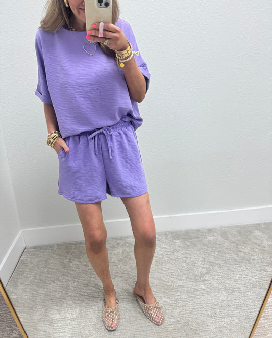 Lavender Two Piece Poly Short Set