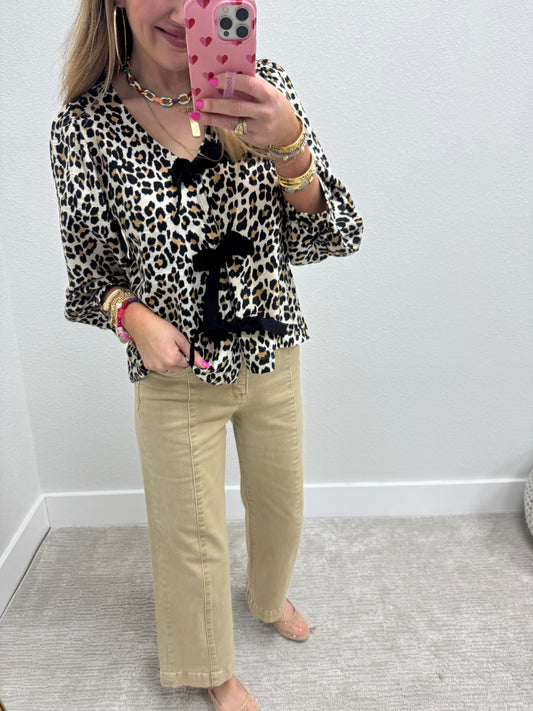 Leopard Tie Front Top
