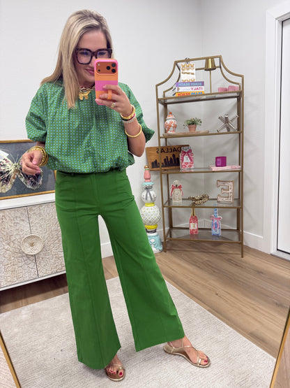 Green High Rise Wide Leg Pants