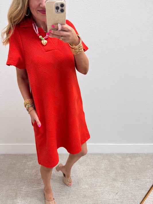 Tangerine Collared Textured Dress