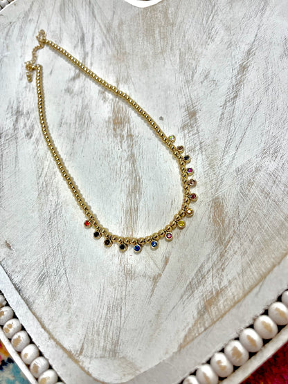 Multi Colored Bead Dangle Necklace