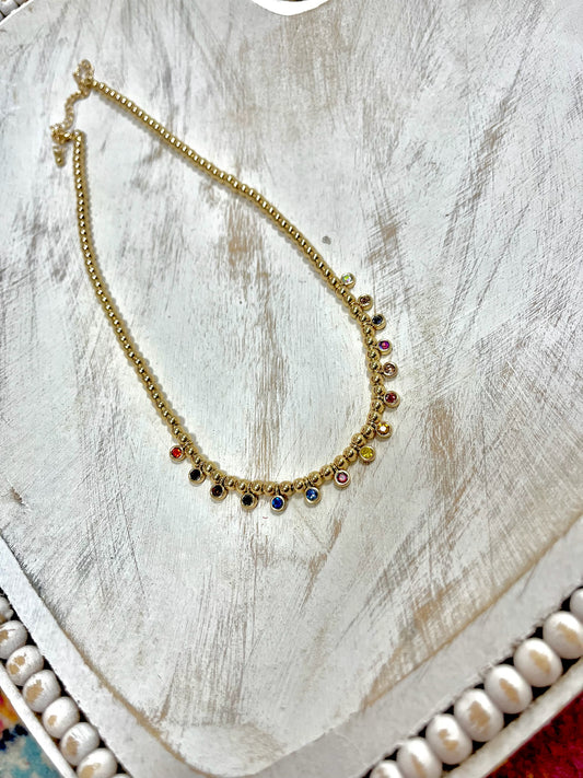 Multi Colored Bead Dangle Necklace