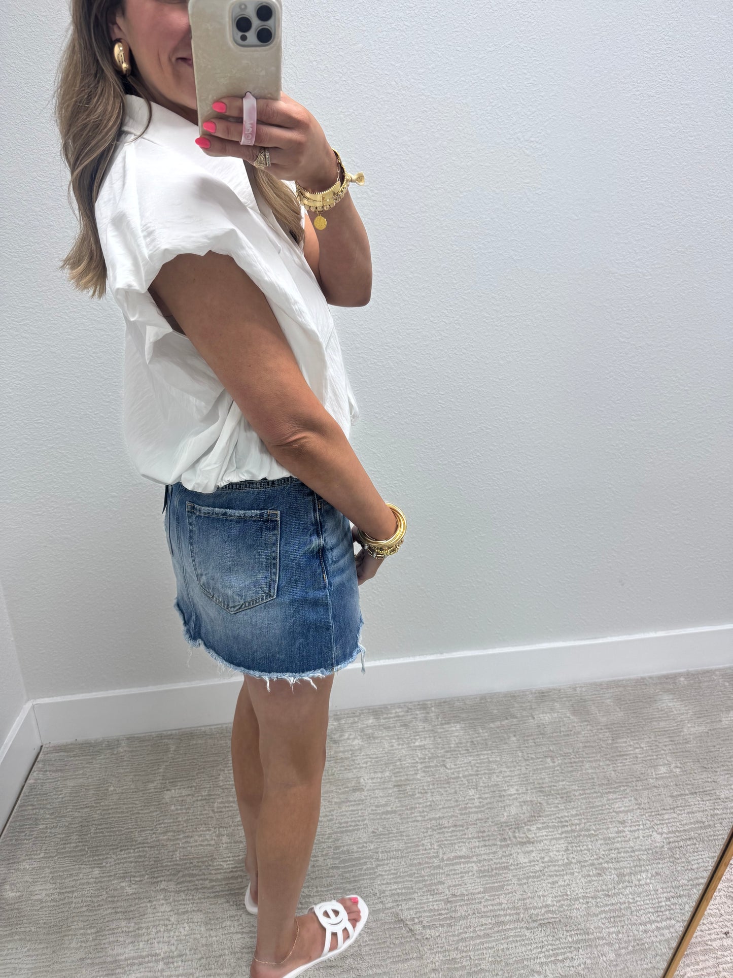 Distressed Blue Jean Denim Skirt