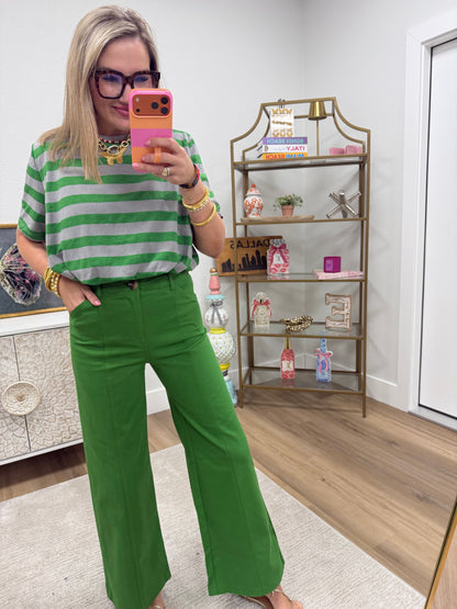 Green & Grey Cropped Bubble Stripe Cotton Top