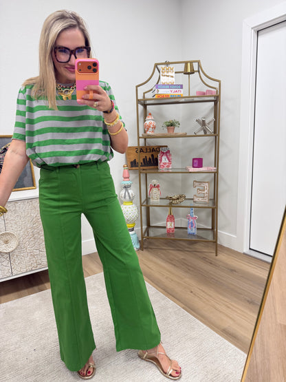 Green & Grey Cropped Bubble Stripe Cotton Top