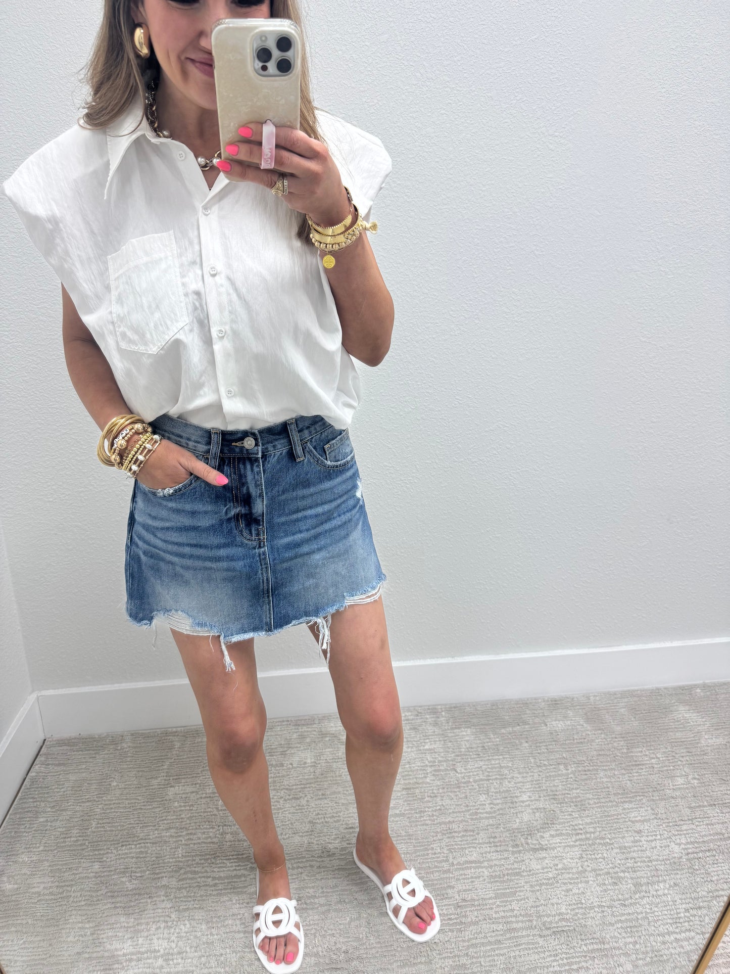 Distressed Blue Jean Denim Skirt