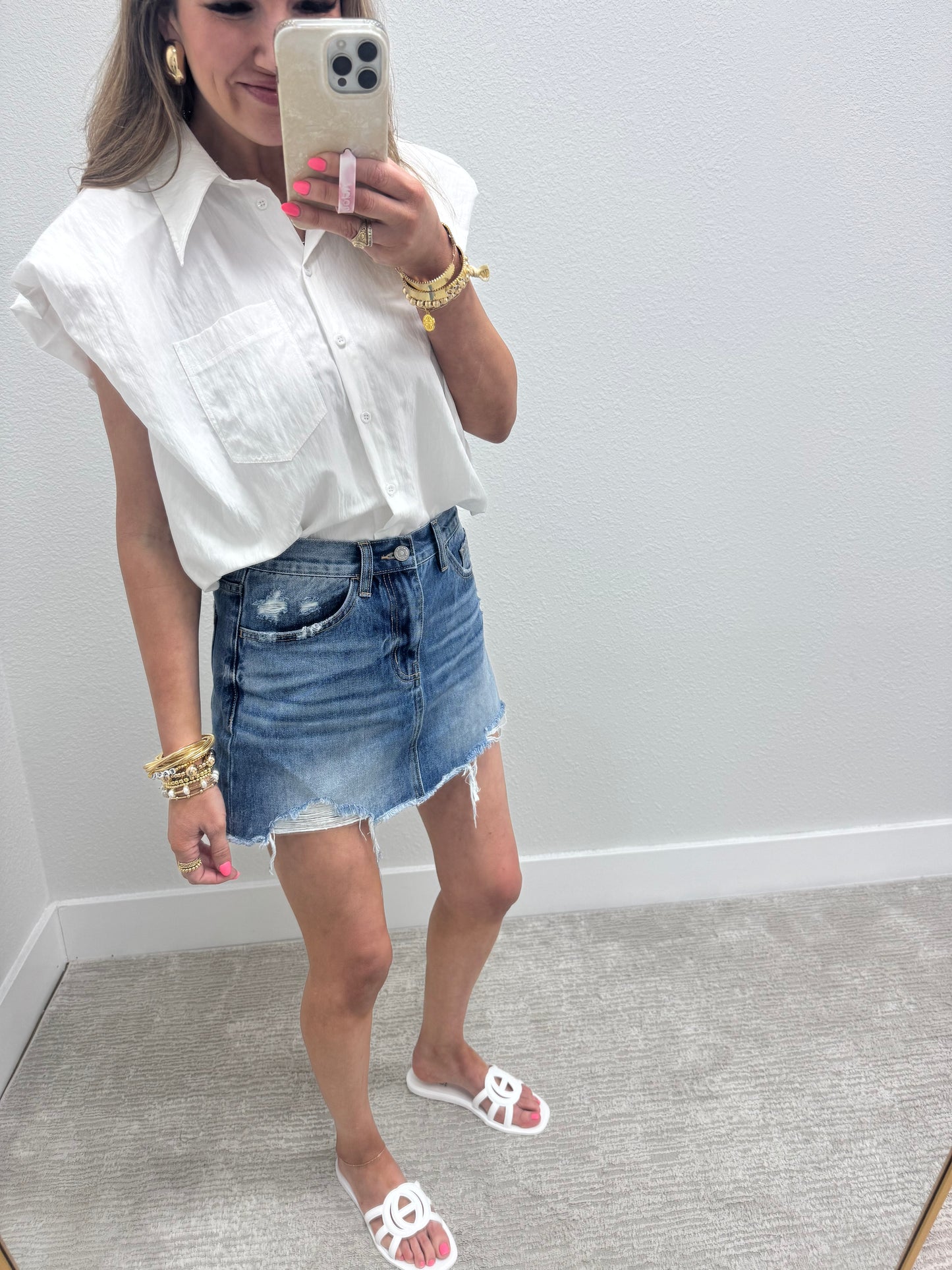 Distressed Blue Jean Denim Skirt