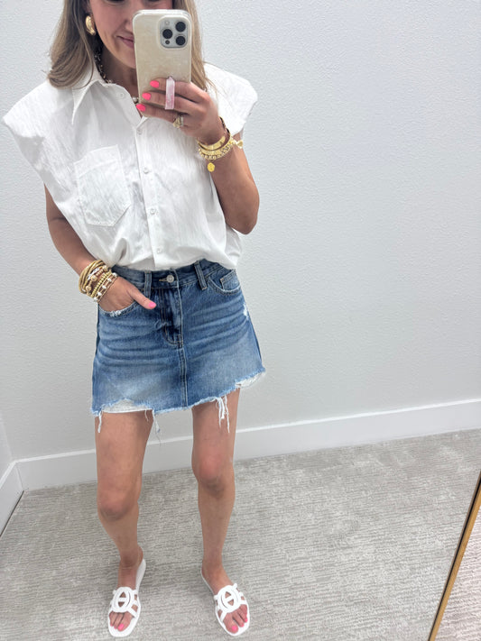 Distressed Blue Jean Denim Skirt