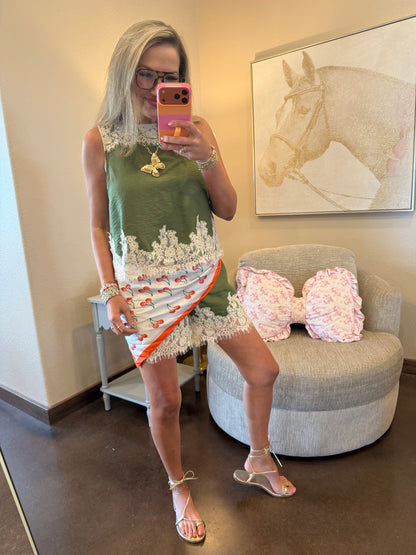 Olive Lace Shorts Set