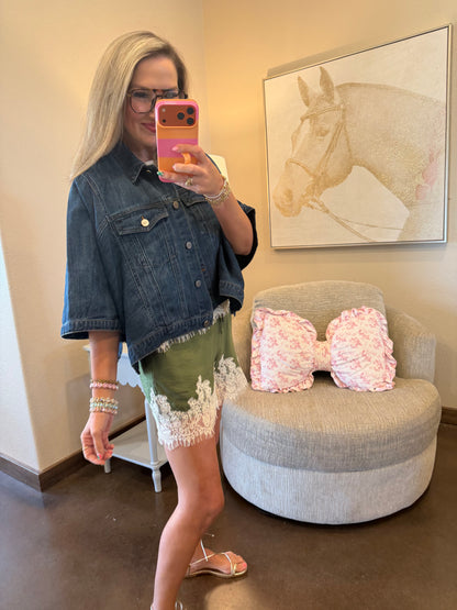 Olive Lace Shorts Set