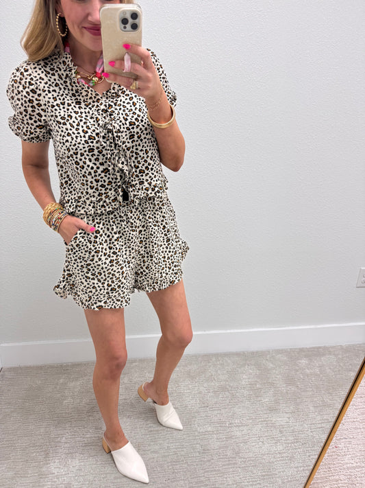 Cream Mix Animal Print Short Set