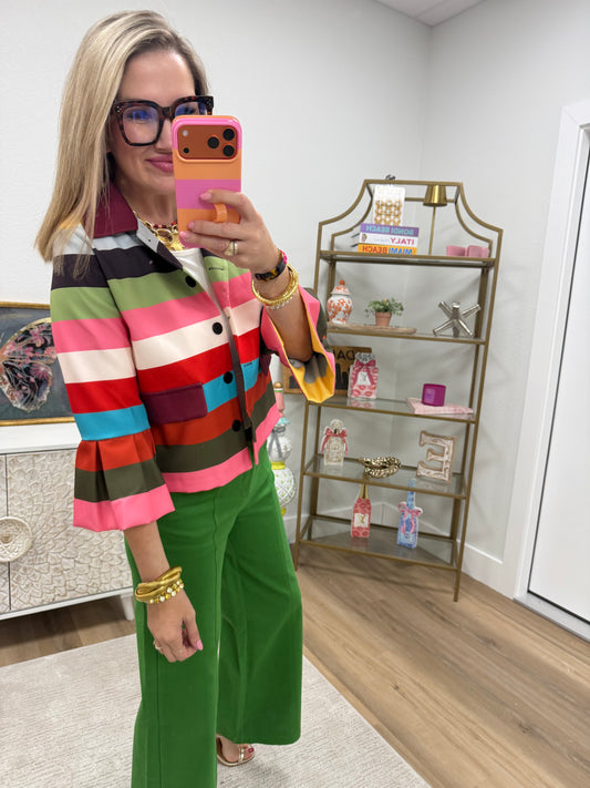 Multi Stripe Ruffle Sleeve Jacket