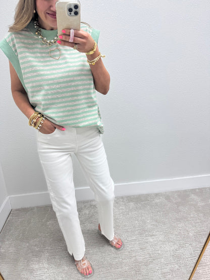 White Risen Tummy Control Side Slit JeansFS