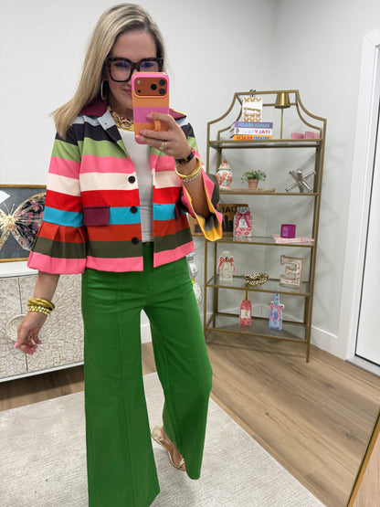 Multi Stripe Ruffle Sleeve Jacket