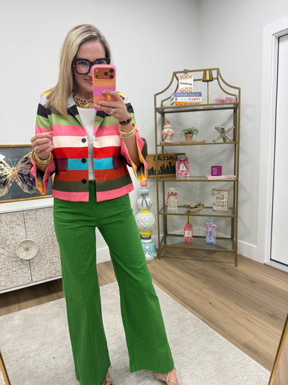 Multi Stripe Ruffle Sleeve Jacket