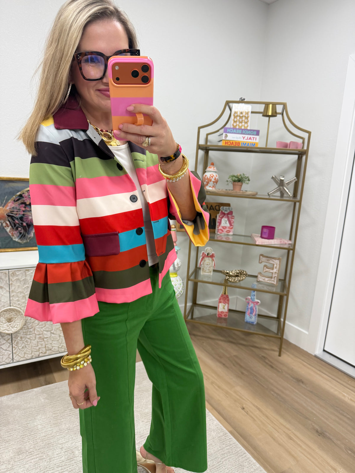 Multi Stripe Ruffle Sleeve Jacket