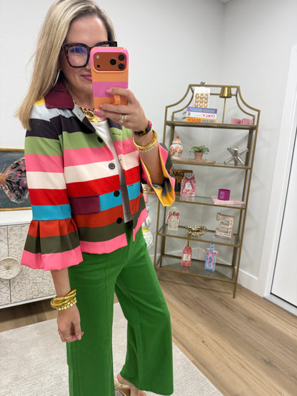 Multi Stripe Ruffle Sleeve Jacket