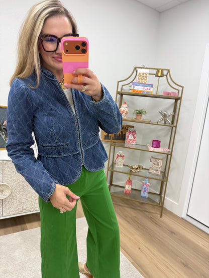 Denim Quilted Peplum Style Denim Shirt Jacket