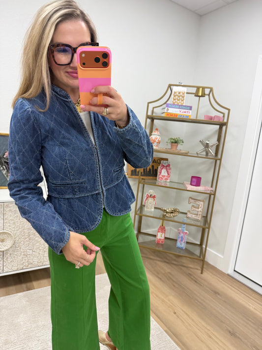 Denim Quilted Peplum Style Denim Shirt Jacket