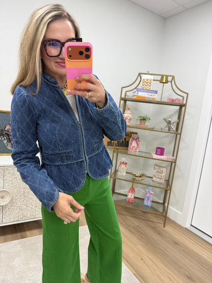 Denim Quilted Peplum Style Denim Shirt Jacket