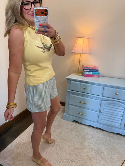 Sage Green Gingham Relaxed Fit Shorts