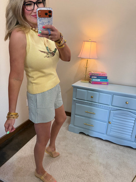 Sage Green Gingham Relaxed Fit Shorts