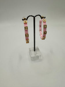 Colored Enamel Earrings With Gold Studs (White and Pink)