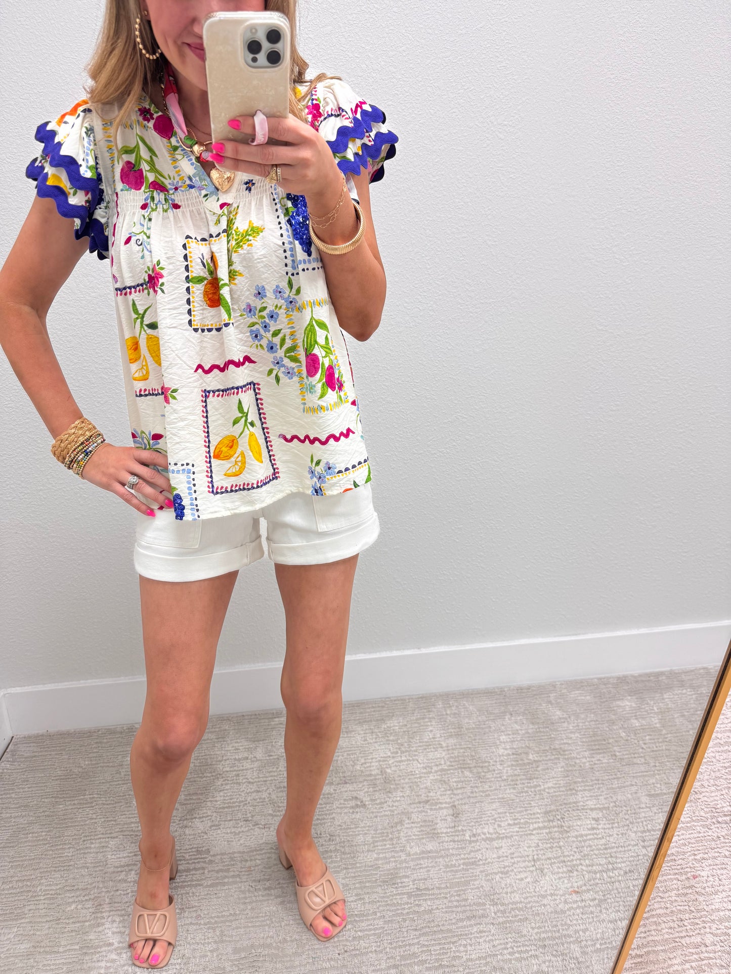 Off White Multi Fruit Garden Printed Top