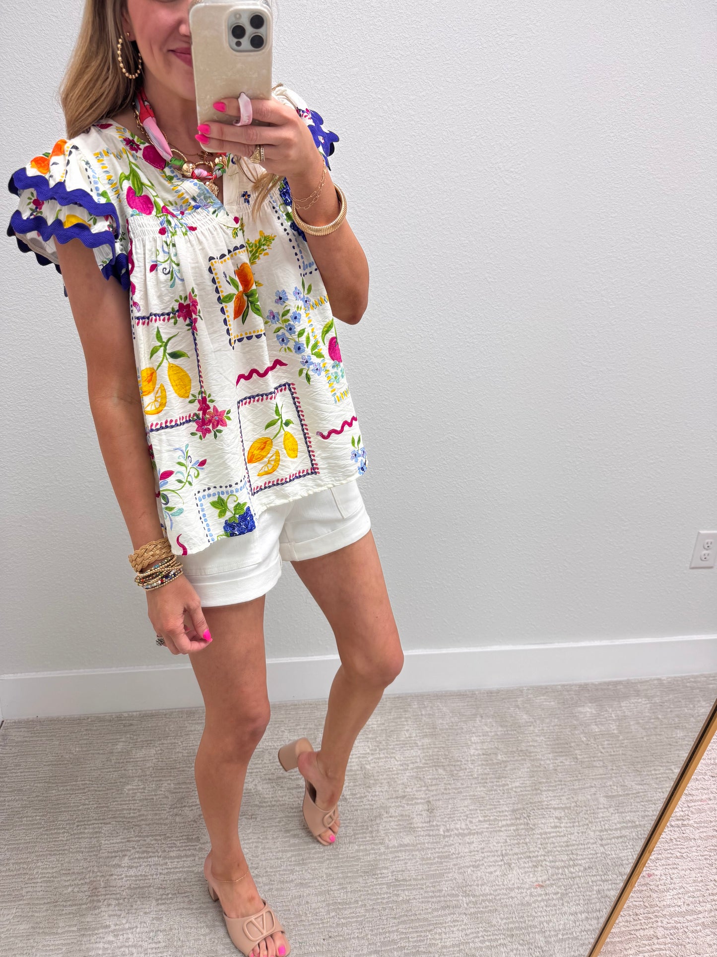 Off White Multi Fruit Garden Printed Top