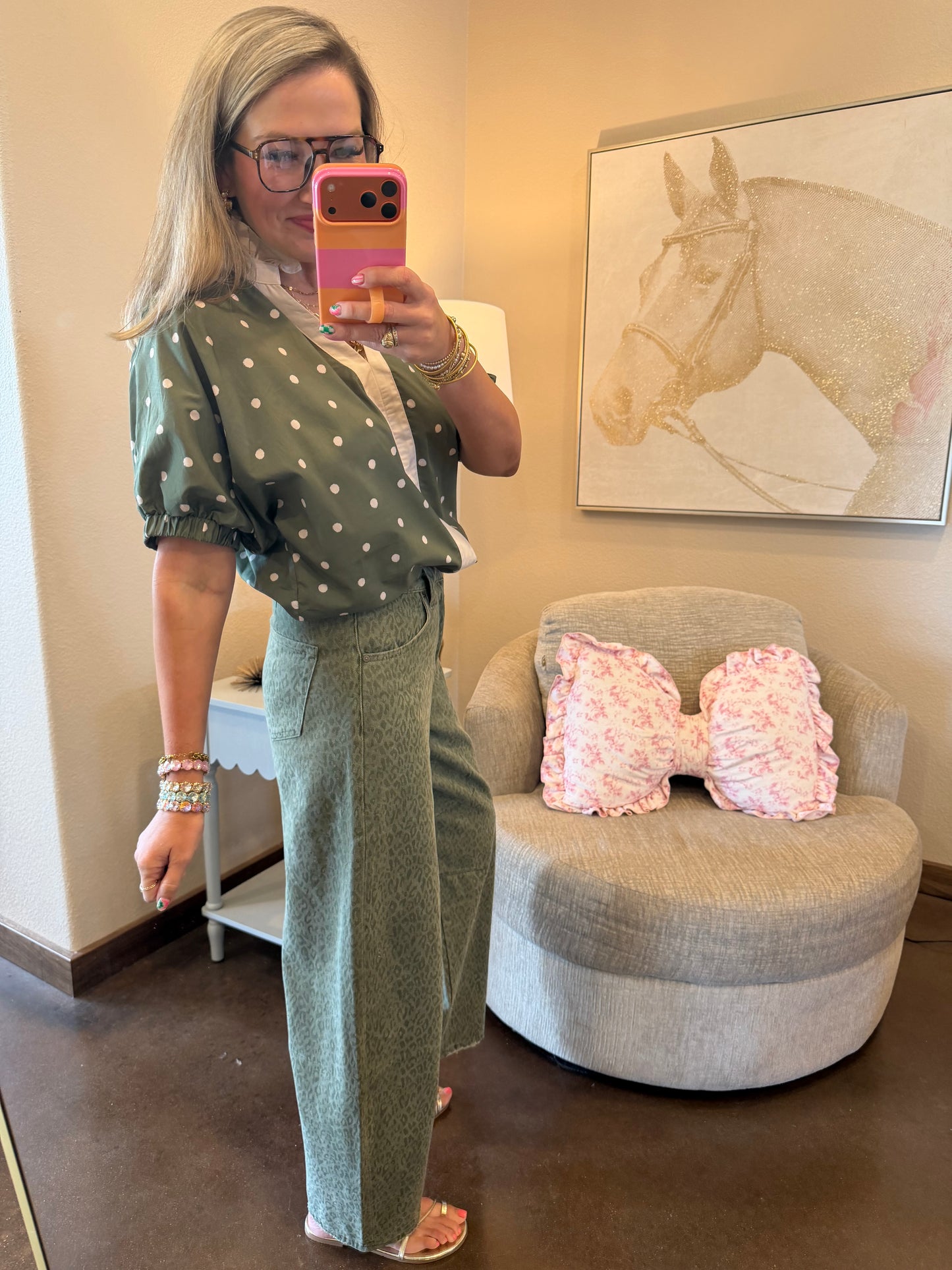 Bayeas Green Leopard Barrel Jeans