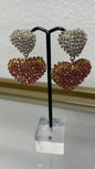 Pink and Silver Drop Down Heart Earring FS